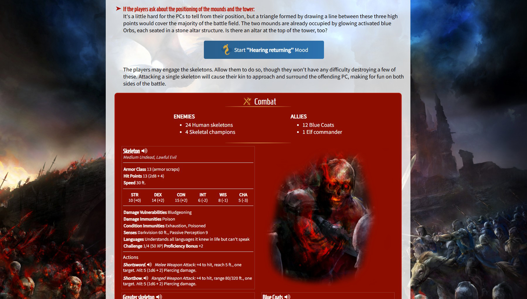 Screencap from the Under a Fell Black Sky adventure page