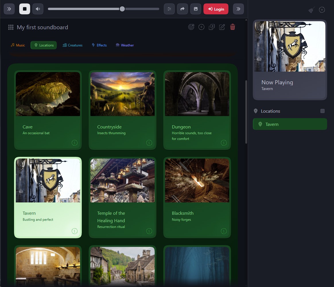 Nova showing the Tavern location selected